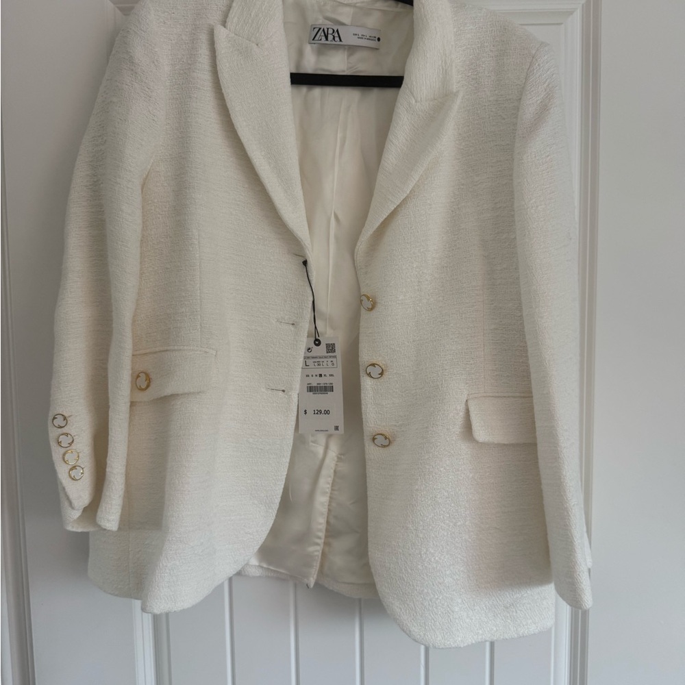 Zara Women's Ivory Textured Blazer